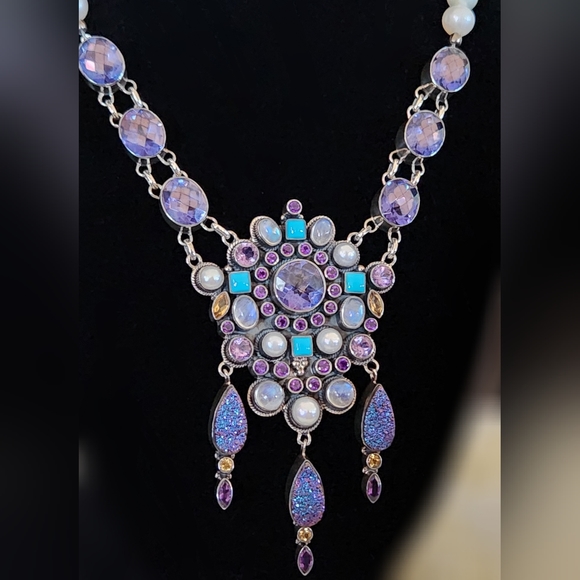 Nicky Butler Limited RAJ Collection Multi Gemstone NB Necklace 925 Sterling VTG